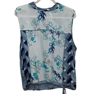 TINY Anthropologie Sleeveless Blue Floral & Geometric Blouse Top Rayon Blend XL